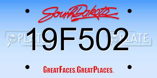 19F502 South Dakota License Plate