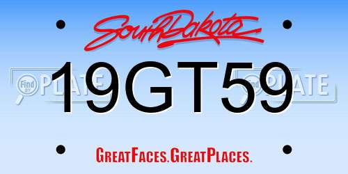 19GT59 South Dakota License Plate