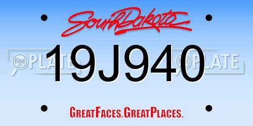 19J940 South Dakota License Plate