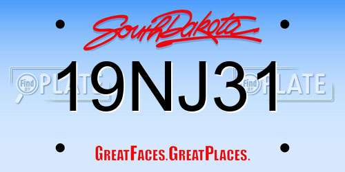 19NJ31 South Dakota License Plate