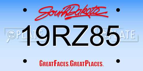 19RZ85 South Dakota License Plate