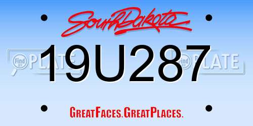 19U287 South Dakota License Plate