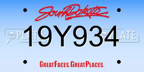 19Y934 South Dakota License Plate