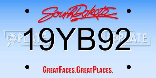 19YB92 South Dakota License Plate
