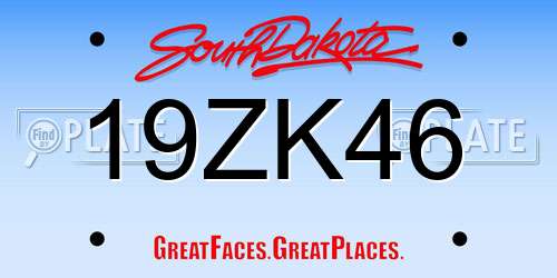 19ZK46 South Dakota License Plate
