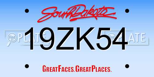 19ZK54 South Dakota License Plate