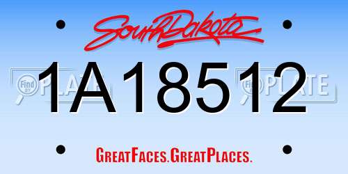 1A18512 South Dakota License Plate