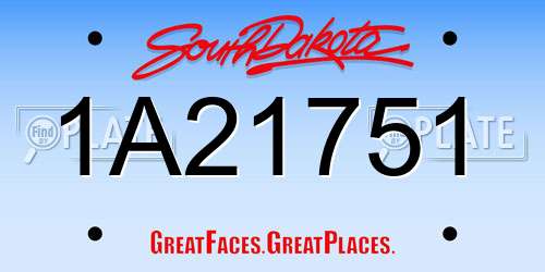 1A21751 South Dakota License Plate