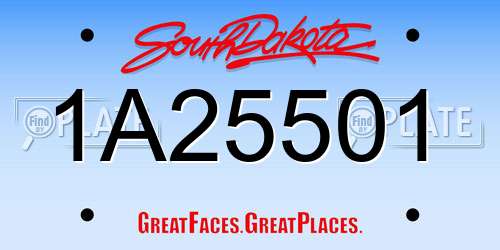 1A25501 South Dakota License Plate