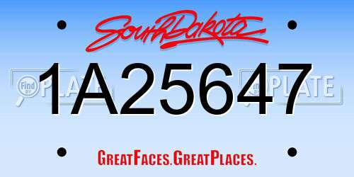 1A25647 South Dakota License Plate