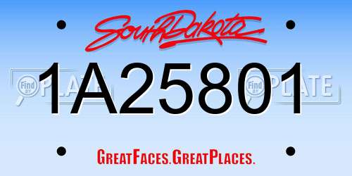 1A25801 South Dakota License Plate