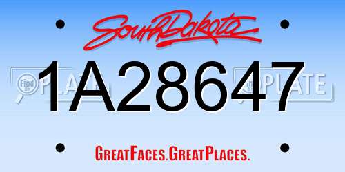 1A28647 South Dakota License Plate