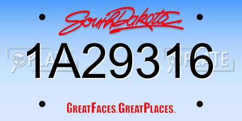 1A29316 South Dakota License Plate