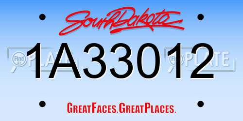 1A33012 South Dakota License Plate