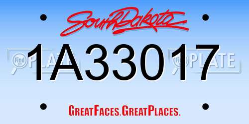 1A33017 South Dakota License Plate