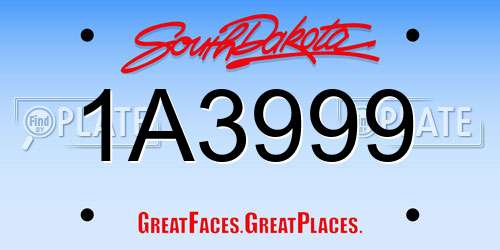 1A3999 South Dakota License Plate