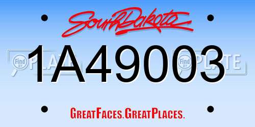1A49003 South Dakota License Plate