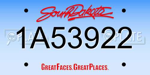 1A53922 South Dakota License Plate