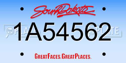 1A54562 South Dakota License Plate