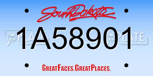 1A58901 South Dakota License Plate