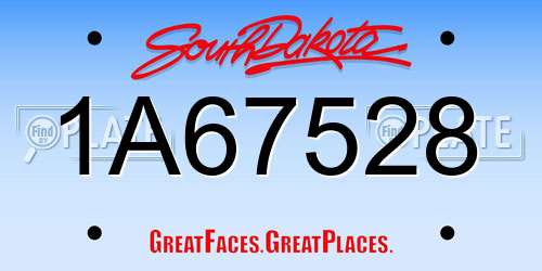1A67528 South Dakota License Plate
