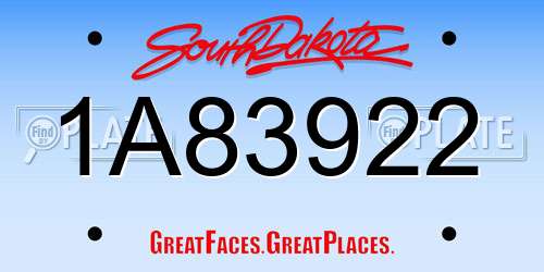 1A83922 South Dakota License Plate