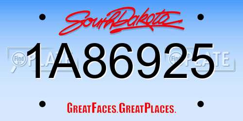 1A86925 South Dakota License Plate