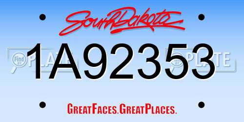 1A92353 South Dakota License Plate