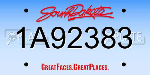 1A92383 South Dakota License Plate