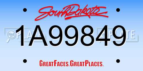 1A99849 South Dakota License Plate