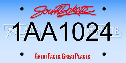 1AA1024 South Dakota License Plate