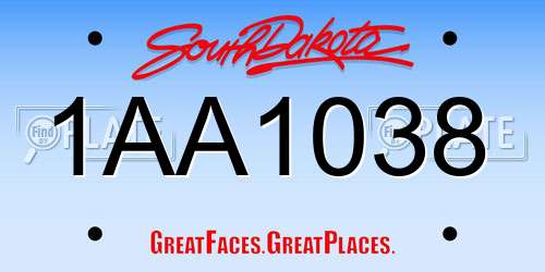 1AA1038 South Dakota License Plate
