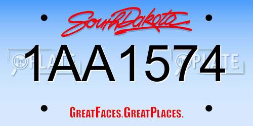 1AA1574 South Dakota License Plate