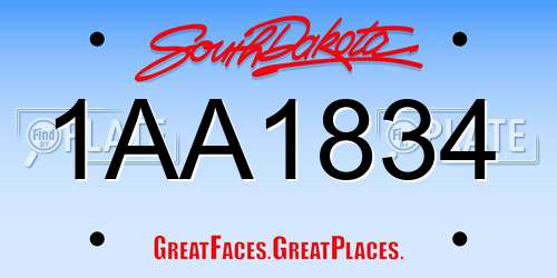 1AA1834 South Dakota License Plate