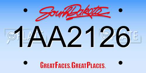 1AA2126 South Dakota License Plate