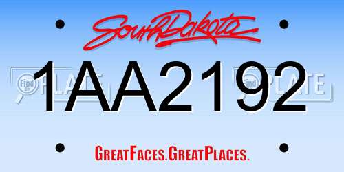 1AA2192 South Dakota License Plate
