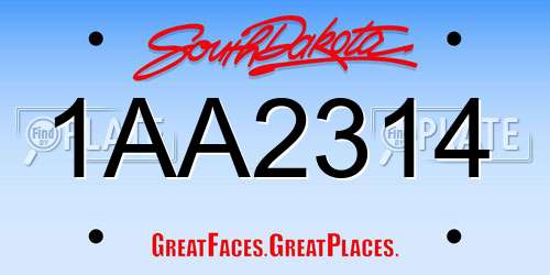1AA2314 South Dakota License Plate