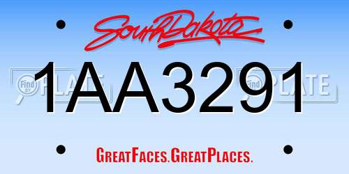 1AA3291 South Dakota License Plate
