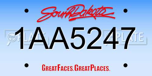 1AA5247 South Dakota License Plate