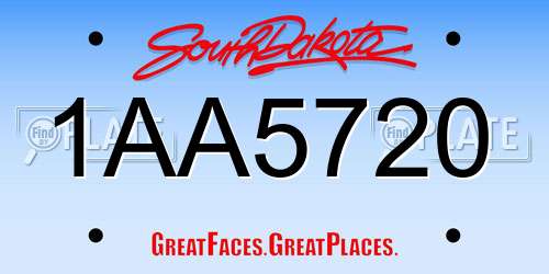 1AA5720 South Dakota License Plate