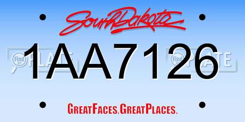 1AA7126 South Dakota License Plate