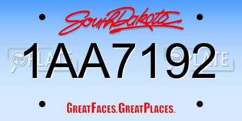 1AA7192 South Dakota License Plate