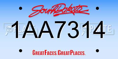 1AA7314 South Dakota License Plate