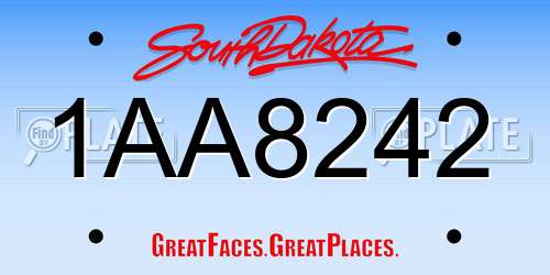 1AA8242 South Dakota License Plate