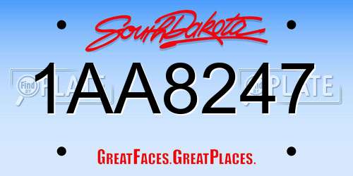 1AA8247 South Dakota License Plate