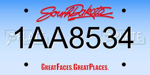 1AA8534 South Dakota License Plate
