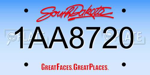 1AA8720 South Dakota License Plate