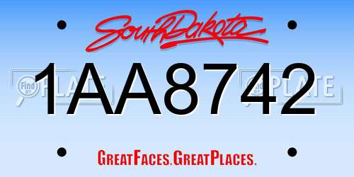 1AA8742 South Dakota License Plate