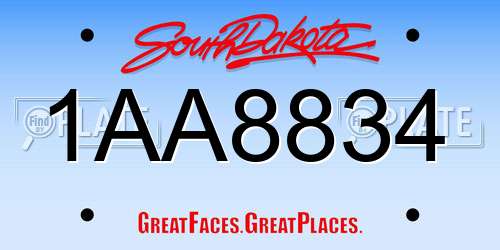 1AA8834 South Dakota License Plate