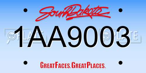 1AA9003 South Dakota License Plate